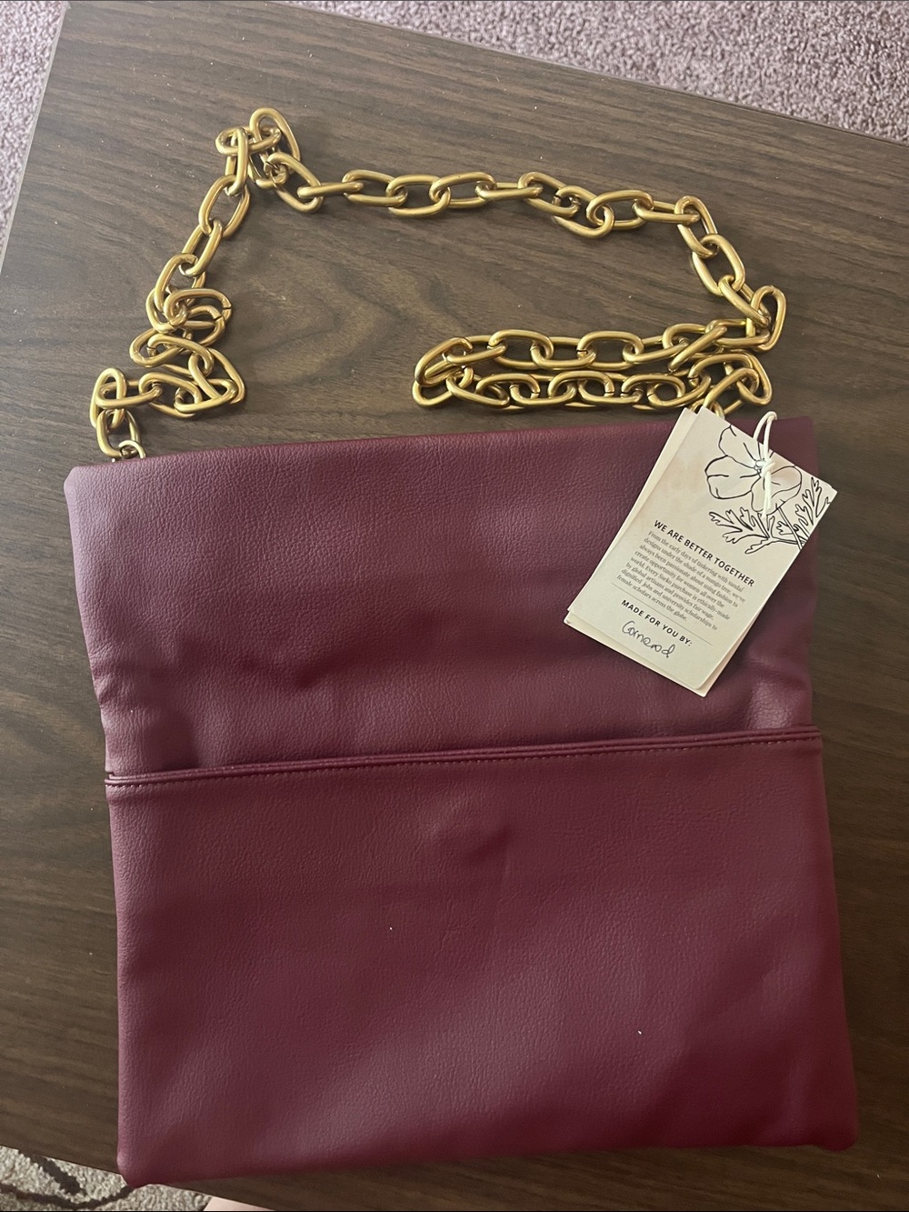 Sseko Wine Red Shoulder Bag with Gold Chain